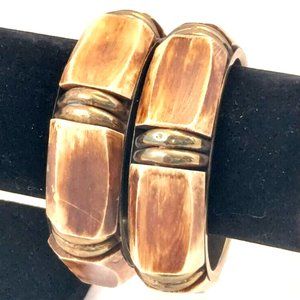VINTAGE CARVED BRASS CHUNKY BANGLE BRACELETS LOT OF 2